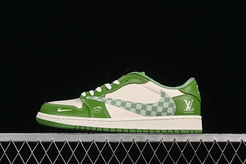 All categories Air Jordan Jordan series basketball shoes Air Jordan 1 Low High-end customized low-top sneakers Travis Scott x Fragment Design x Air Jordan 1 Low OG SP AJ1 LV joint spring green checkered gray blue denim low-top cultural casual sneakers XS2024-058